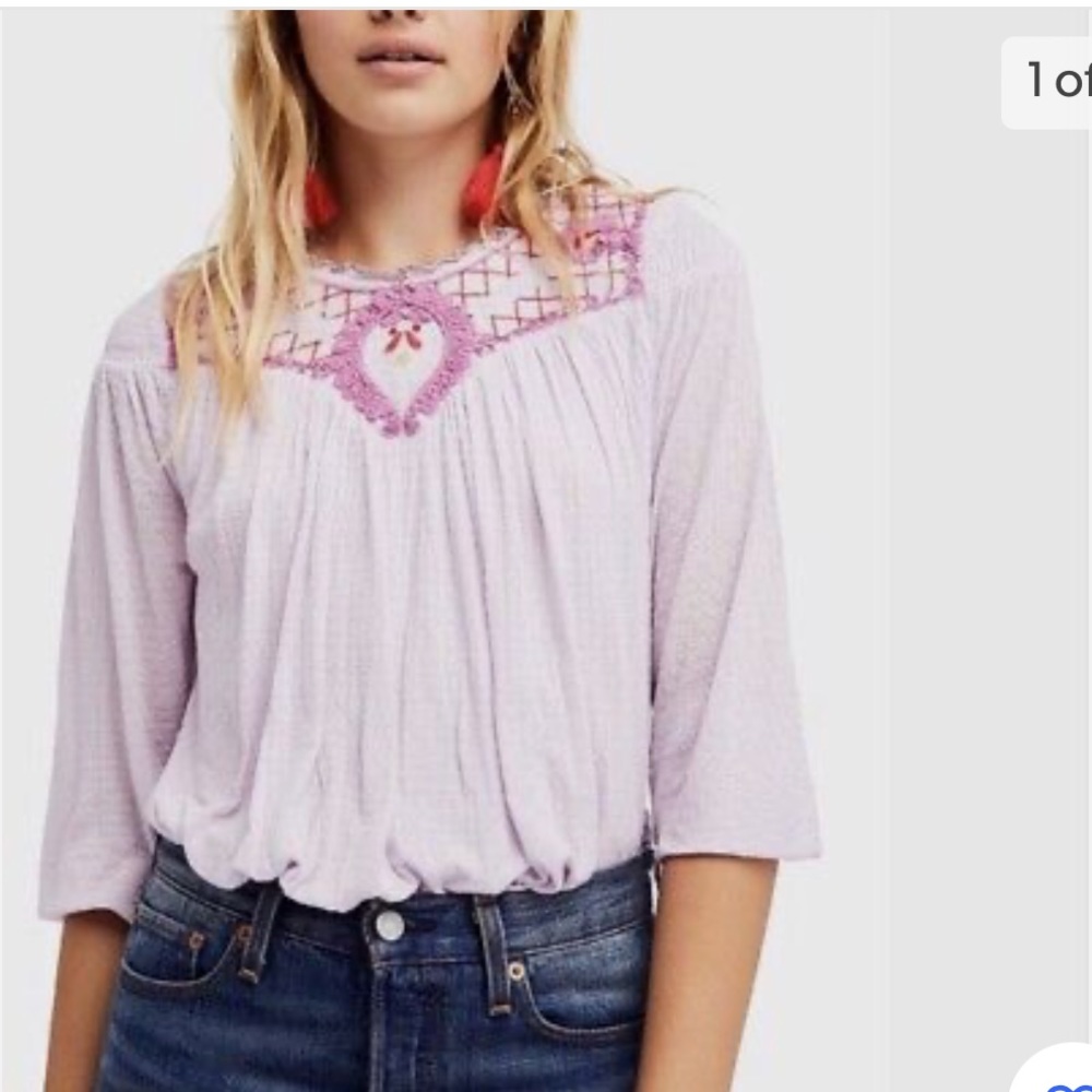 Free People Begonia embroidered long sleeve top